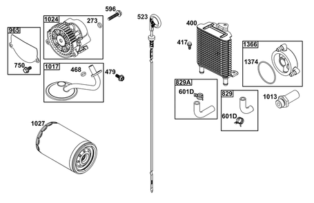 Lubrication Group Diagram and Parts List for 61G477-0106-J1  Briggs and Stratton Engine
